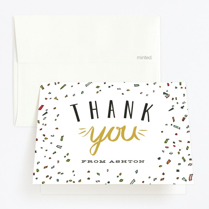 "Confetti party" - Children's Birthday Party Thank You Cards in Butterscotch by Shiny Penny Studio - Front