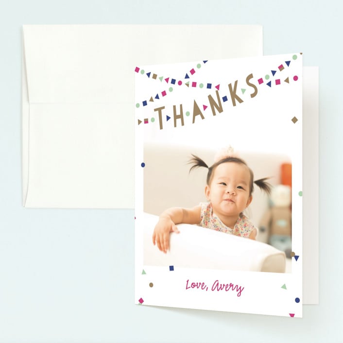 "Festive Bunting" - Children's Birthday Party Thank You Cards in Magenta by Melissa Egan of Pistols - Front
