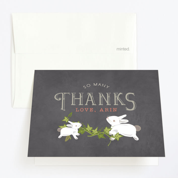 "Two are Thee" - Children's Birthday Party Thank You Cards in Chalkboard by Carole Crohan - CaroleeXpressions - Front
