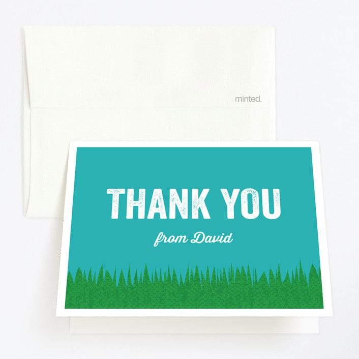 "Backyard Bash" - Children's Birthday Party Thank You Cards in Cerulean by Katherine Moynagh - Front