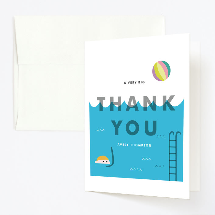 "Cool Blue Pool Party" - Children's Birthday Party Thank You Cards in Aqua by Morgan Ramberg - Front