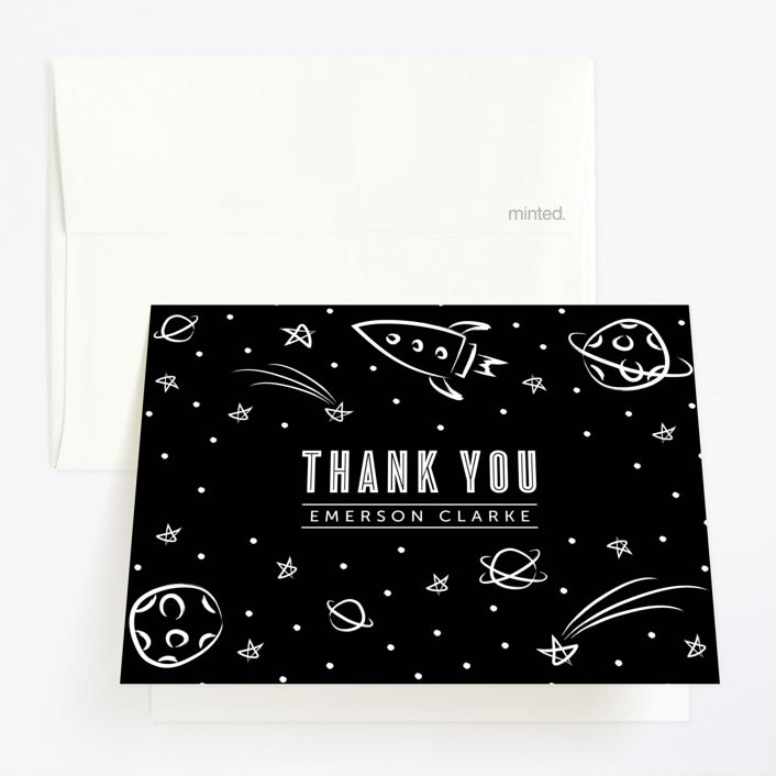 "Cosmic Doodles" - Children's Birthday Party Thank You Cards in Ivory by Lehan Veenker - Front