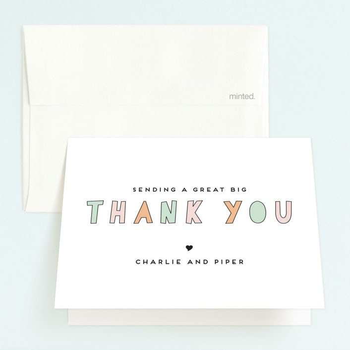 "Party Together" - Children's Birthday Party Thank You Cards in Mist by Jennifer Postorino - Front