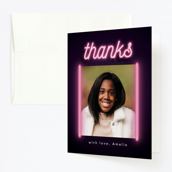 "Glow" - Children's Birthday Party Thank You Cards in Lazer Green by Hudson meet Rose - Front