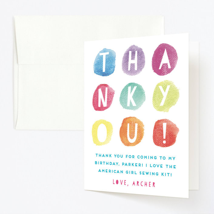 "Party Dots" - Children's Birthday Party Thank You Cards in Rainbow by Olivia Raufman - Front