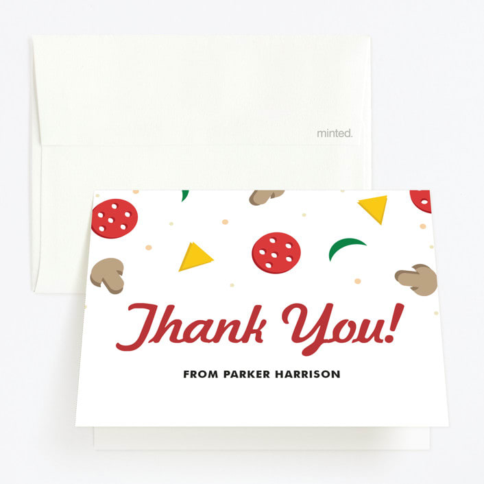 "Pizzeria" - Children's Birthday Party Thank You Cards in Cinnabar by Oma N. Ramkhelawan - Front