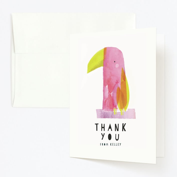 "Toucan" - Children's Birthday Party Thank You Cards in Peony by Lori Wemple - Front