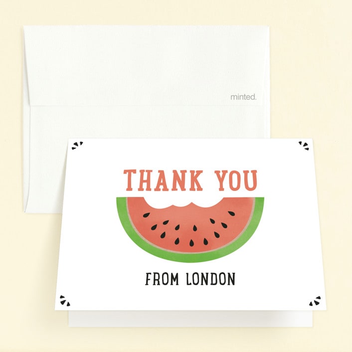 "Simple Picnic" - Children's Birthday Party Thank You Cards in Watermelon by Erica Krystek - Front