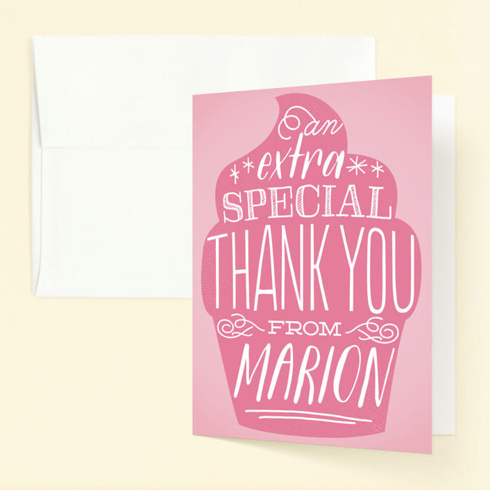 "Tasty Type" - Children's Birthday Party Thank You Cards in Cupcake by Jessie Steury - Front