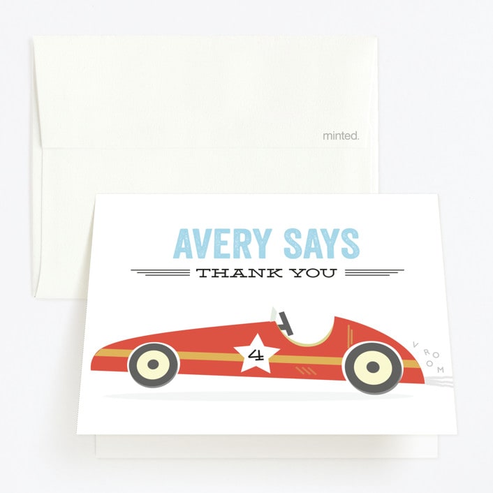 "READY SET GO" - Children's Birthday Party Thank You Cards in Brick by Anupama - Front