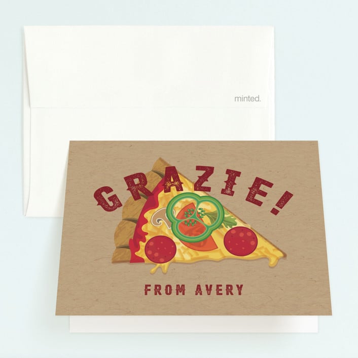 "Pizza Pie Party" - Children's Birthday Party Thank You Cards in Tomato by Paper Sun Studio - Front