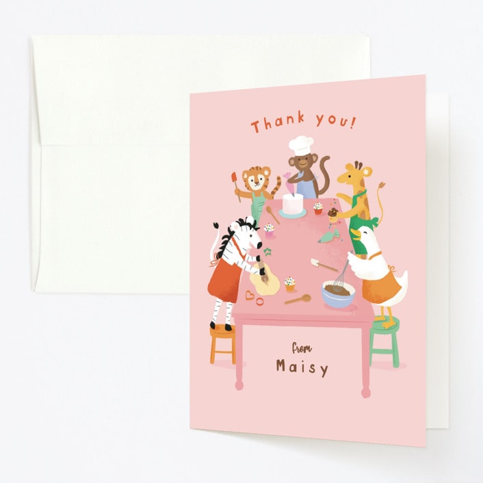 "Let's bake!" - Children's Birthday Party Thank You Cards in Berry by Jennifer Wick - Front