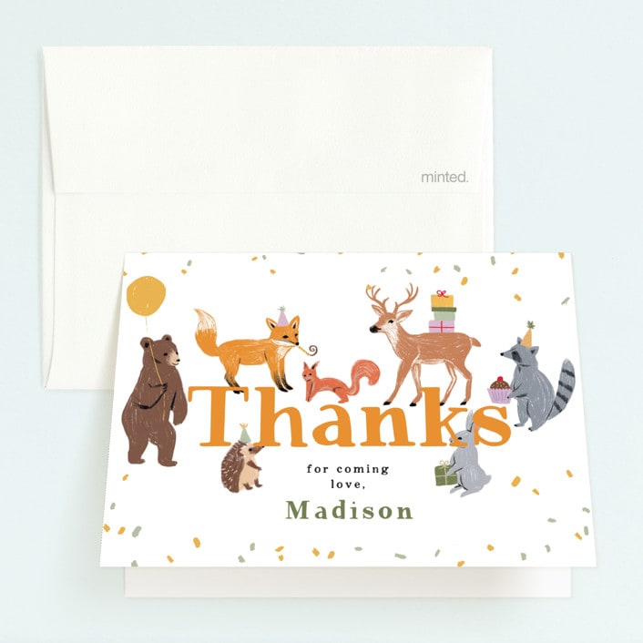 "woodland party animals" - Children's Birthday Party Thank You Cards in Icing by Cass Loh - Front