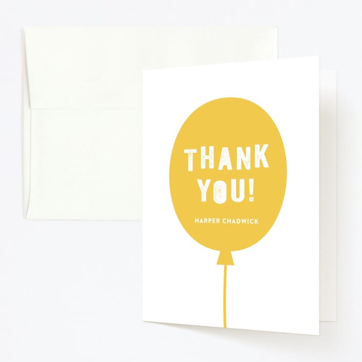 "Balloon Fun" - Children's Birthday Party Thank You Cards in Sunshine by Olivia Raufman - Front