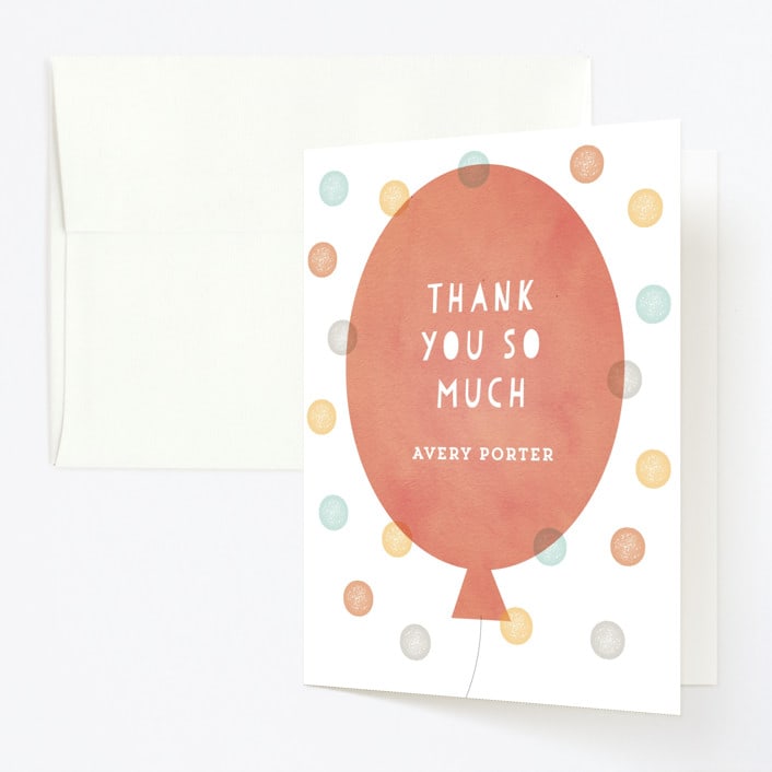 "Big Balloons" - Children's Birthday Party Thank You Cards in Brick by Michelle Taylor - Front