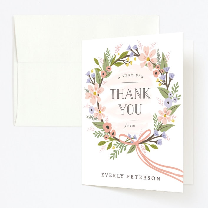 "Floral Crown" - Children's Birthday Party Thank You Cards in Rose by Karidy Walker - Front