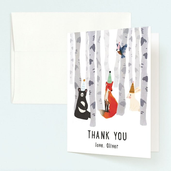 "woodland winter" - Children's Birthday Party Thank You Cards in Snow by Morgan Kendall - Front