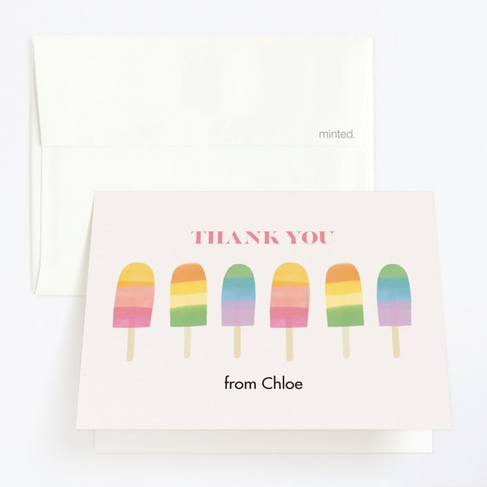 "Rainbow Popsicles" - Children's Birthday Party Thank You Cards in Pastel Rainbow by Lauren Semmer - Front