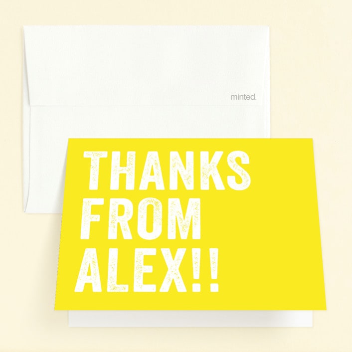 "Head Bang" - Children's Birthday Party Thank You Cards in Lemon by Carrie ONeal - Front