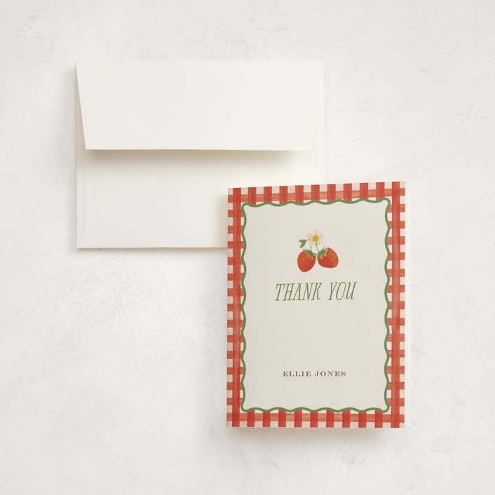 "So Berry Sweet" - Children's Birthday Party Thank You Cards in Strawberry by Itsy Belle Studio - Front