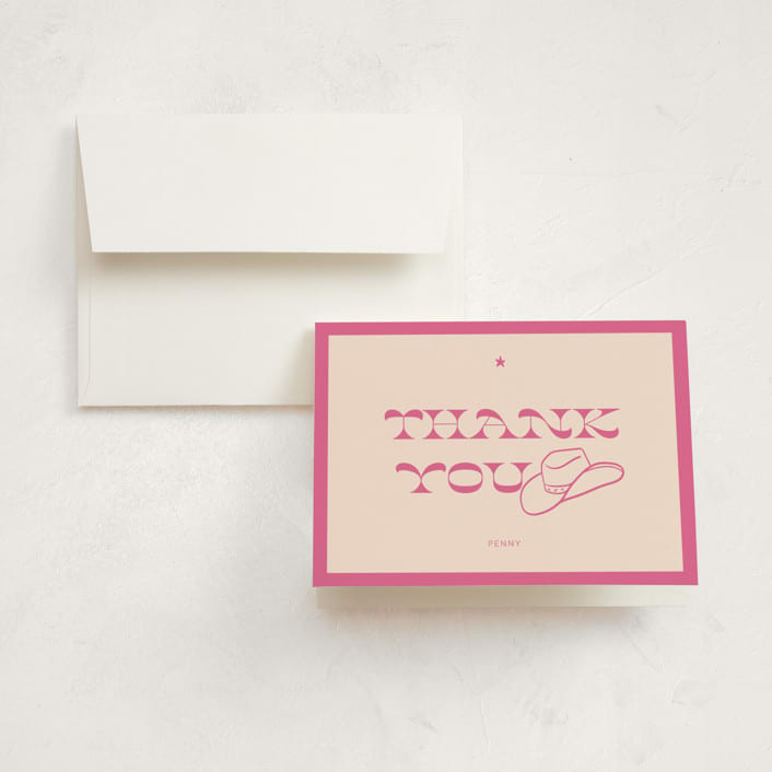 "Cowgirl Sweet Sixteen" - Children's Birthday Party Thank You Cards in Peony by Rachel Cassel - Front