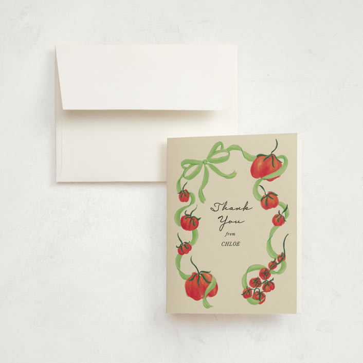 "Petit Pomodoro" - Children's Birthday Party Thank You Cards in Lime by Jackie Crawford - Front
