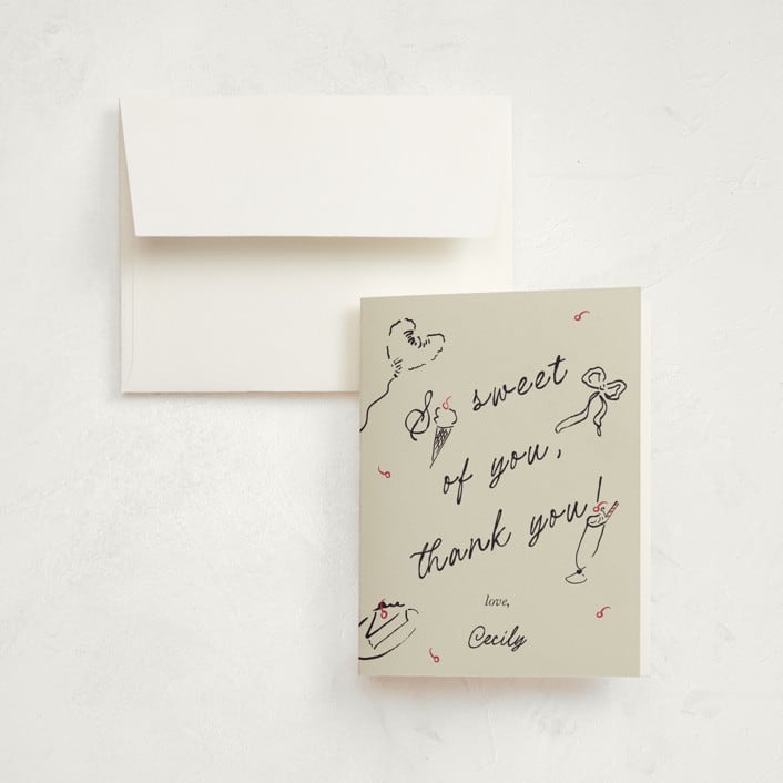 "Sweets & Treats" - Children's Birthday Party Thank You Cards in Licorice by Sarah Rosenthal - Front