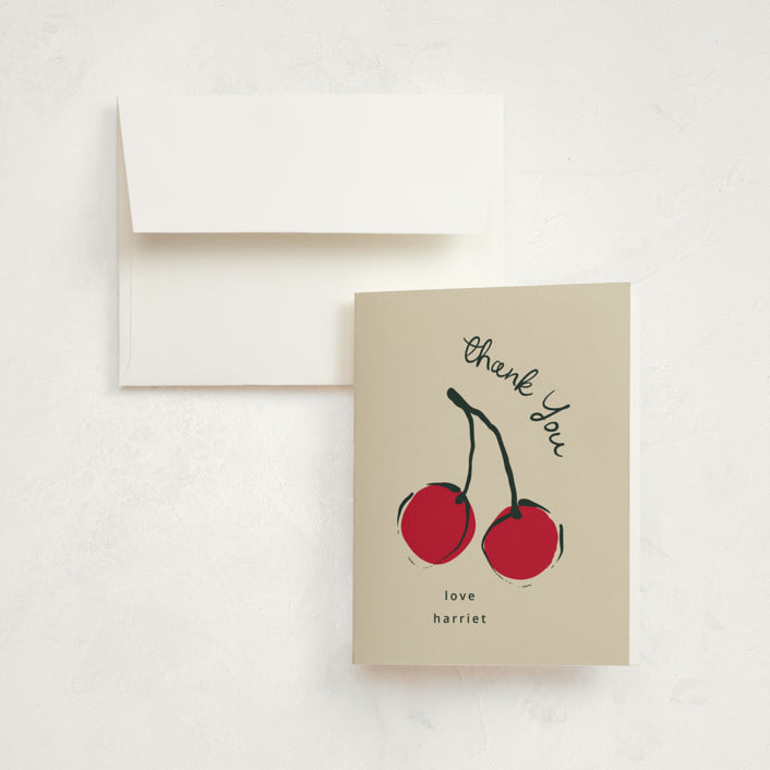 "Cherries" - Children's Birthday Party Thank You Cards in Tomato by Kelly Watkins - Front