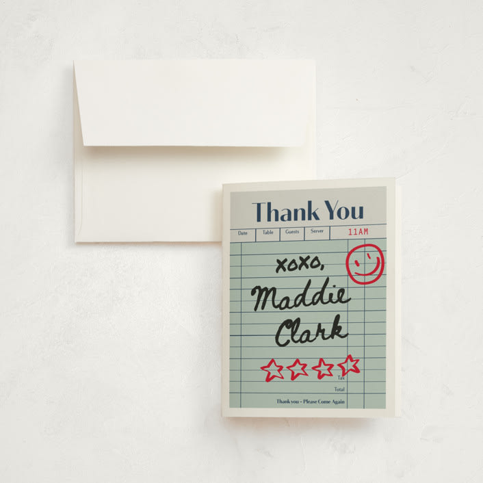 "guest check" - Children's Birthday Party Thank You Cards in Mint by Jennifer Lew - Front