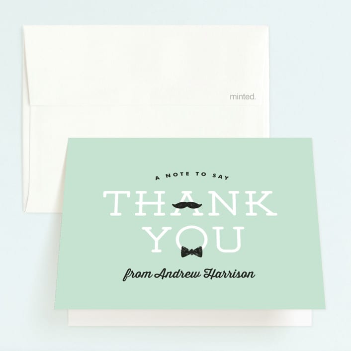 "One Little Man" - Children's Birthday Party Thank You Cards in Mint by Lauren Chism - Front