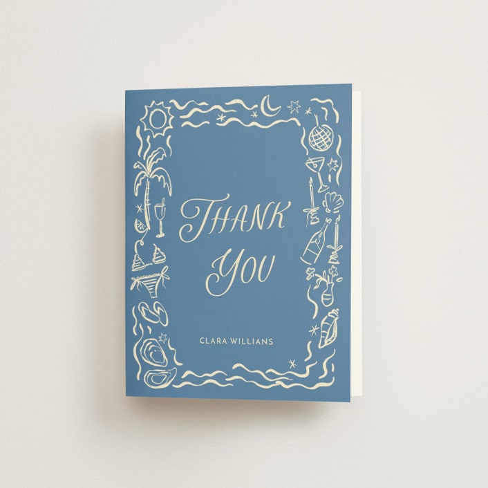 "On the Coast" - Bachelorette Party Thank You Cards in Sea by Pati Cascino - Front