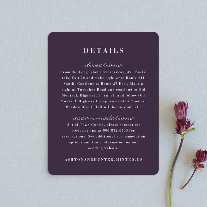 "Evening Bloom" - Direction Cards in Eggplant by Snow and Ivy - Front