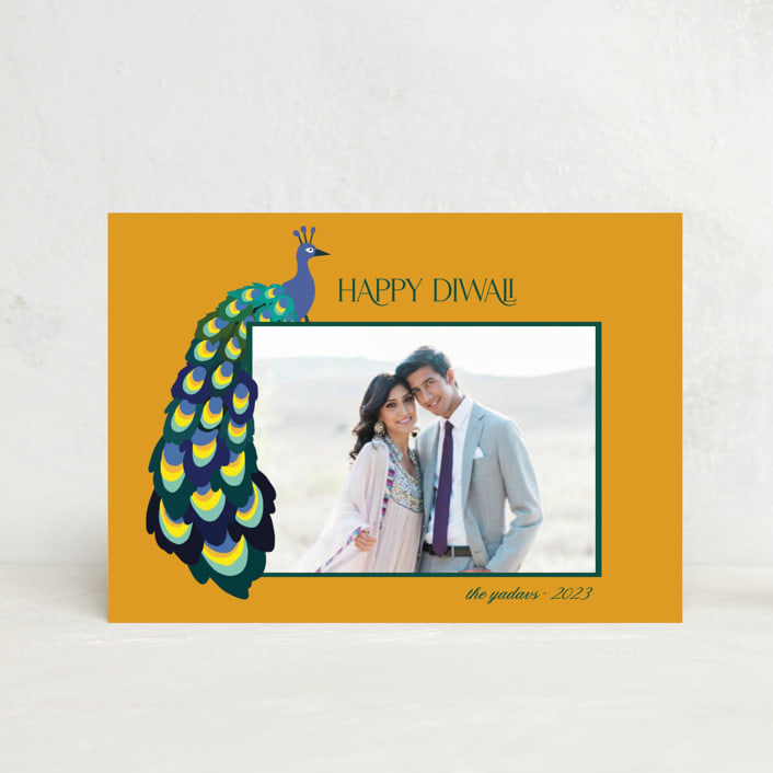"Peacock" - Diwali Cards in Turmeric by Morgan Kendall - Front