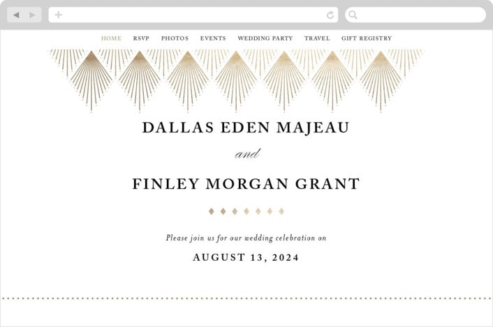"Deco Fan Border" - Wedding Website in Classic White by Kelly Schmidt - Desktop Design