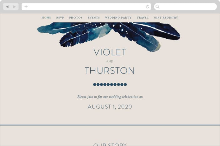 "Feathers" - Wedding Website in Stone by Morgan Kendall - Desktop Design
