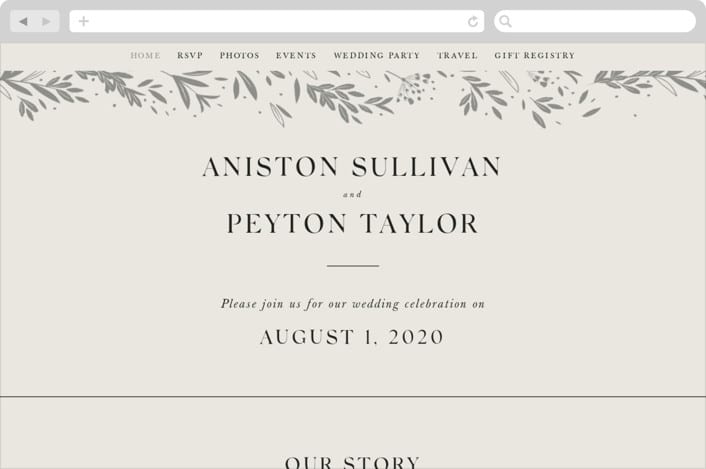 "Encircled Wreath" - Wedding Website in Fog by Robert and Stella - Desktop Design