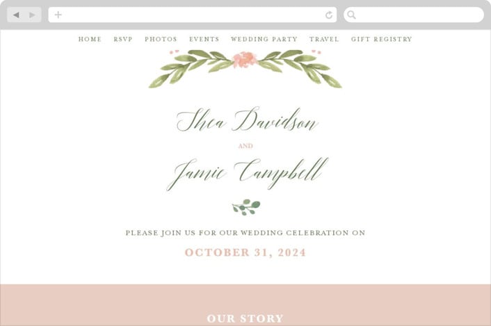 "Garden Glamour" - Wedding Website in Sage by Kristen Smith - Desktop Design