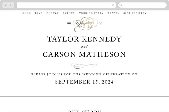"Timeless Grace" - Wedding Website in Gold by Kimberly FitzSimons - Desktop Design