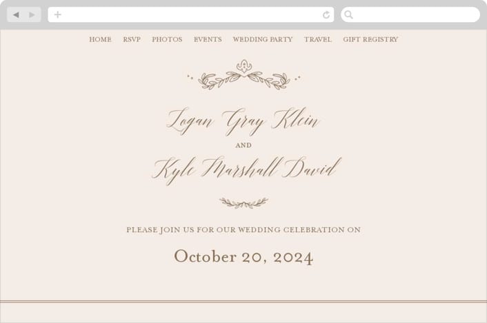 "Classic Crest" - Wedding Website in Antique by Kristen Smith - Desktop Design