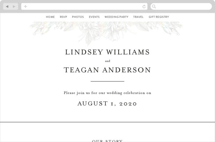 "Sketched Bouquet" - Wedding Website in Ivory by Phrosné Barwood - Desktop Design