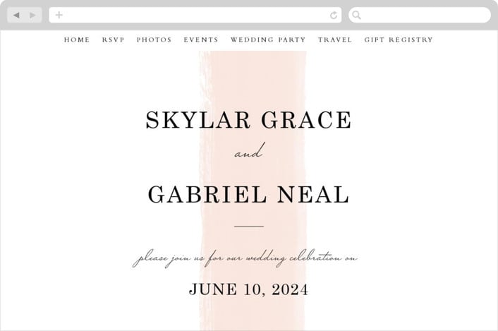 "Single Swath" - Wedding Website in Blush by Angela Marzuki - Desktop Design