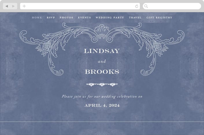 "Ornate" - Wedding Website in Indigo by Nazia Hyder - Desktop Design