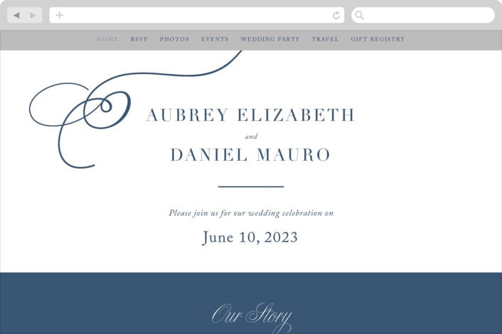 "Modern Monogram" - Wedding Website in Indigo by Jennifer Postorino - Desktop Design