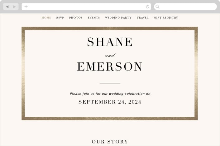 "Bold Classic" - Wedding Website in Gold by Jessica Williams - Desktop Design