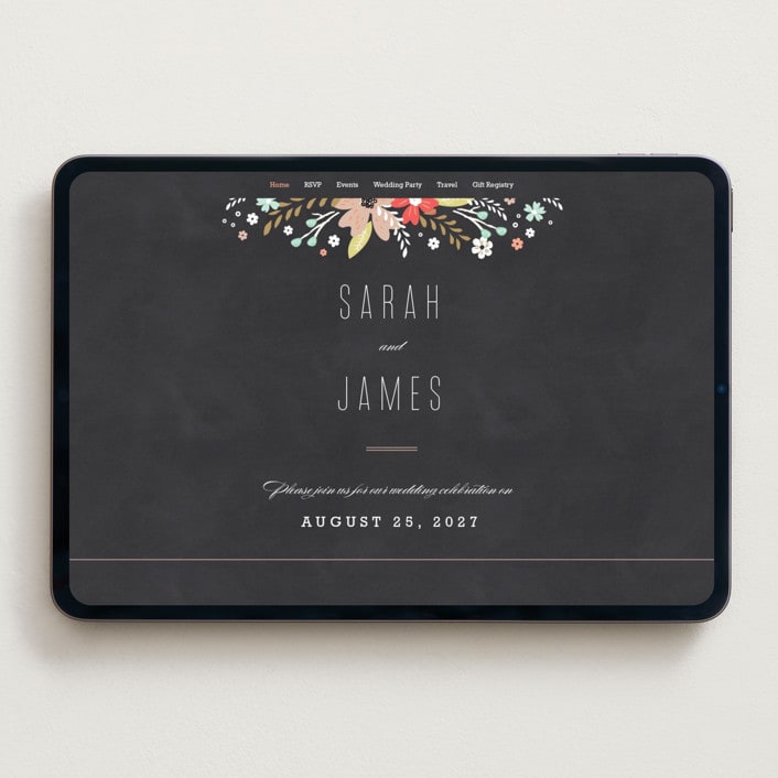 "Chalkboard Floral" - Wedding Website in Peony by Kristie Kern - Desktop Design