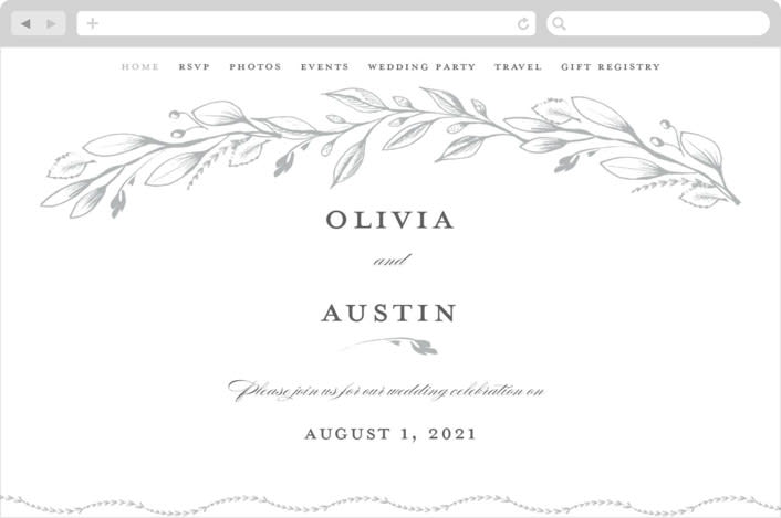 "Verdure Couronne" - Wedding Website in Matte Silver by Susan Moyal - Desktop Design