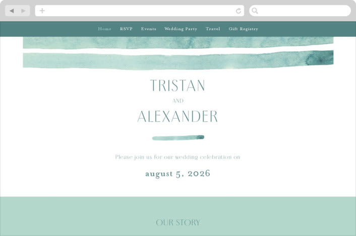 "Tidal Stripe" - Wedding Website in Sky by Katharine Watson - Desktop Design