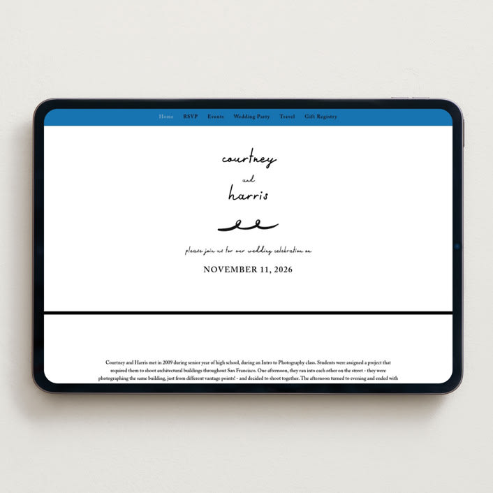 "Swirl Frame" - Wedding Website in Cobalt by mo kelley - Desktop Design