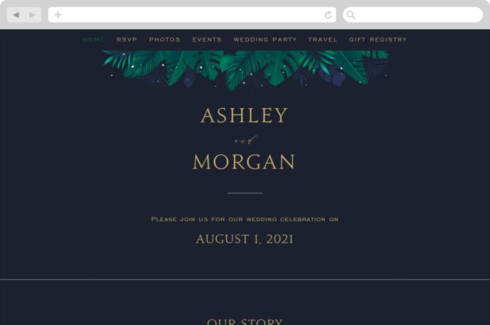"Paradise" - Wedding Website in Midnight Ocean by GeekInk Design - Desktop Design