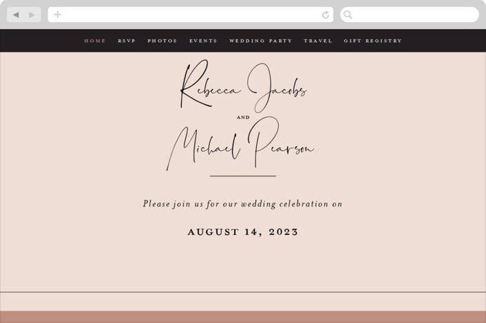 "Eternity Script" - Wedding Website in Blush by Michelle Taylor - Desktop Design
